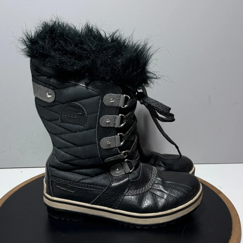 Sorel Tofino II‎ Winter Boots Women Size 4 Waterproof Faux Fur Black Grey Winter